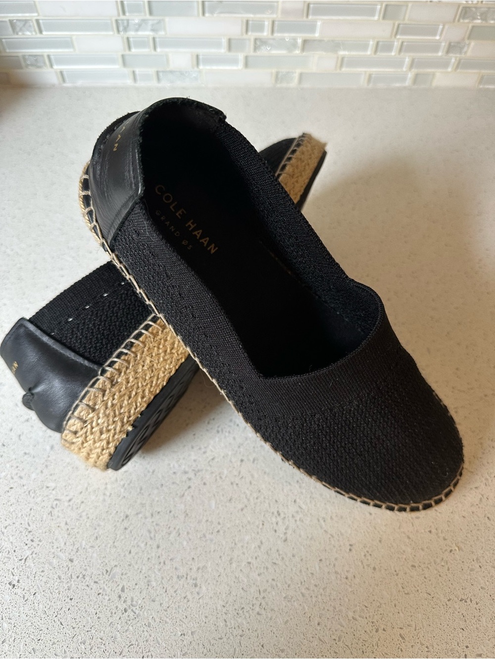 Cole Haan Black Knit Espadrille Slip-On Loafers